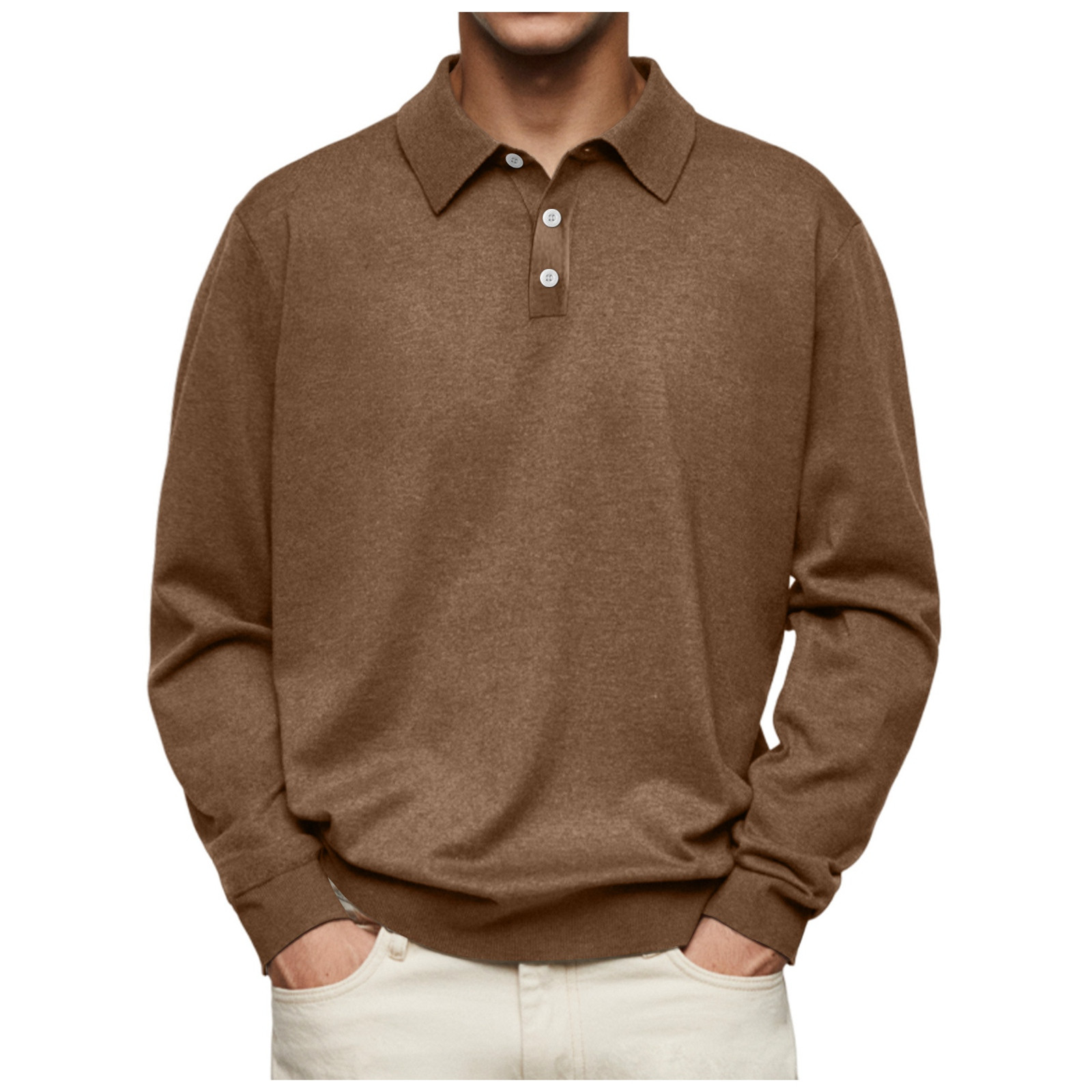 thumbnail image 1 of Camisa informal de manga larga con botones y color liso para hombre: diseño con solapa, material de poliéster, adecuada para el trabajo y la oficina, tallas S-XXXL., 1 of 7